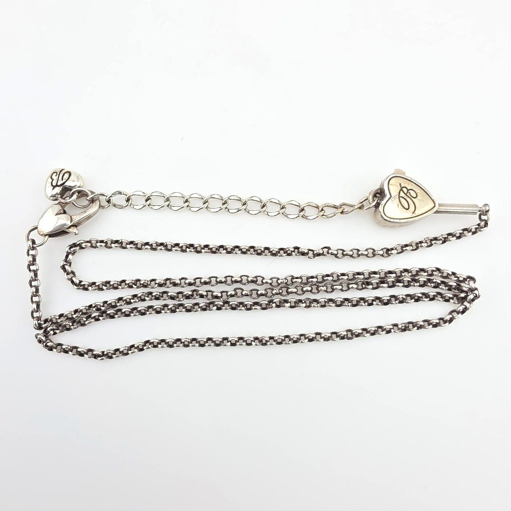 BRIGHTON 'Vivi' Necklace Add-A-Charm Heart Padlock Rolo Chain Silver Plate 20"